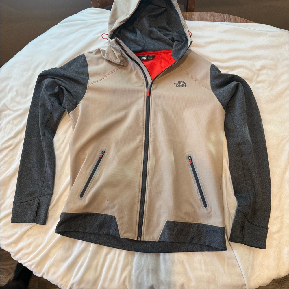 The North Face Hooded Softshell Jacket - Taupe, Charcoal & Red